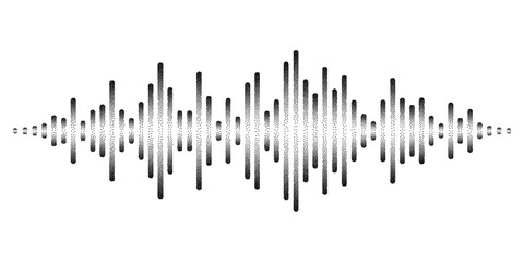 Vector sound waves stylized with stippled nascent lines. Dynamic equalizer visual effect.