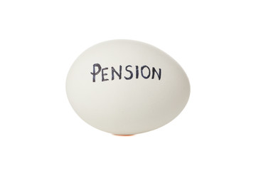 Egg with inscription Pension isolated on white background