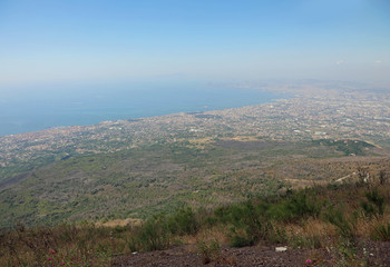 Tirreno Sea and Naples bay and city from Vesuvius Volcano