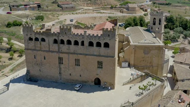 Facade view of Castle-Palace and Church of Santa Mar&iacute;a la Mayor in Valderrobres town. Ancient medieval stone village in Teruel province, Aragon, Spain