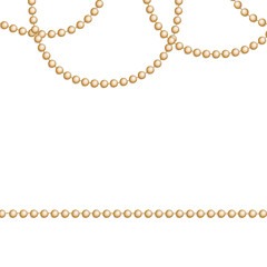 Gold beads on a white background. A beautiful chain of gold color. Net beads are realistic. Decorative element from golden ball design. vector illustration.