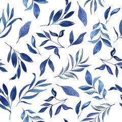 Botanical watercolor seamless pattern with branches on a white background for decoration.