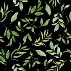 Watercolor seamless pattern with branches on a white background for design and production of fabric and paper, wedding decoration.