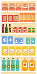 Supermarket shelf with groceries. Store shelf banner or background.
