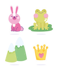little rabbit frog and animal cartoon cute text