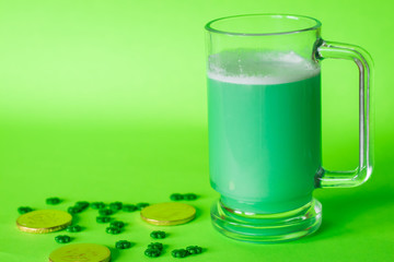 St Patrick's Day Green Alcoholic Beverage on a Green Background