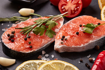 Fresh raw steak of salmon.