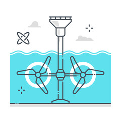 Tidal energy related color line vector icon, illustration