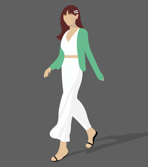 Fototapeta na wymiar Abstract woman walking. Vector illustration. Fashion style in the clothe. Summer looks.