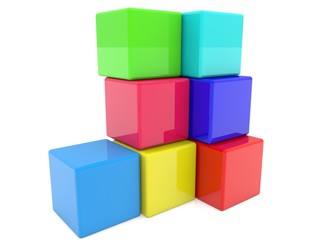 Columns of colored toy blocks