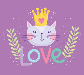 love cat face with crown decoration cartoon cute text