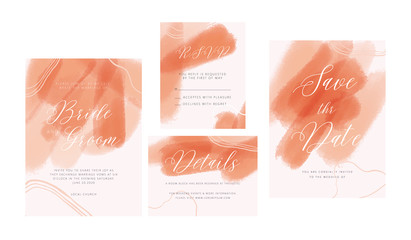 Set of Minimalist modern Wedding Invitation, save the date, RSVP and details. Modern Wedding Invitation with watercolor Brushstroke Details, Painted Wedding Invitation, Abstract Wedding Invitation