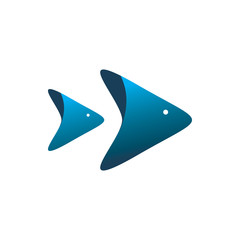 blue fish arrow code triangle group logo design