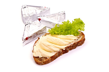 Cream cheese, processed cheese sandwich, isolated on white background