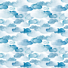 Painted blue sky clouds watercolor illustration set