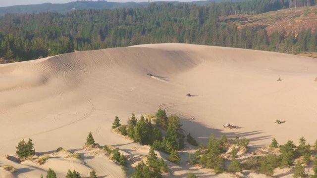 Oregon Coast circa-2019.  Aerial view of sand dunes on Oregon Coast.  Shot from helicopter with cineflex gimal and RED 8K camera.