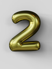 Fototapeta premium Golden balloon in shape of number 2 isolated. 3d illustration.