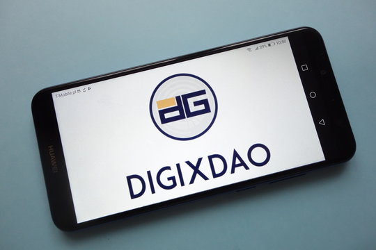 KONSKIE, POLAND - November 18, 2018: DigixDAO (DGD) cryptocurrency logo displayed on smartphone