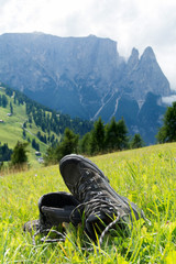 trekking shoes at teh seiser alm in italy