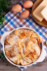 Lavash pie in a baking dish