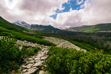 Fototapeta na wymiar Wide-angle landscape of Gasienicowa valley in Polish High Tatras.