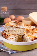 Spanakopita, greek phyllo pastry pie with cheese filling