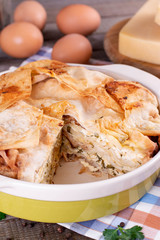 Lavash pie in a baking dish
