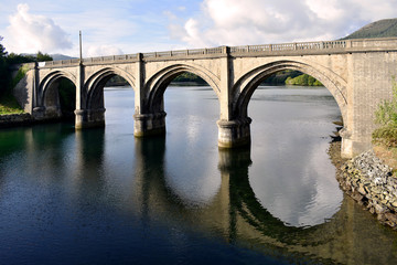 Portochao bridge, bridge of the railroad track, on the Landro river in the city of Viveiro, Lugo, Galicia. Spain. Europe. October 06, 2019