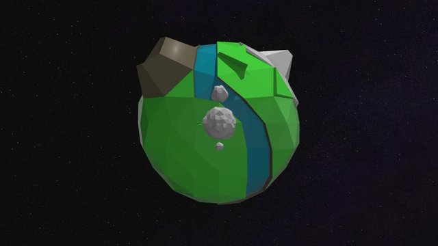 Space view of the planet Earth in cartoon style render spinning over starry dark background.
