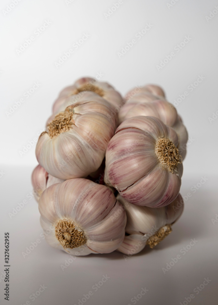 Wall mural white and purple garlic head on a white background