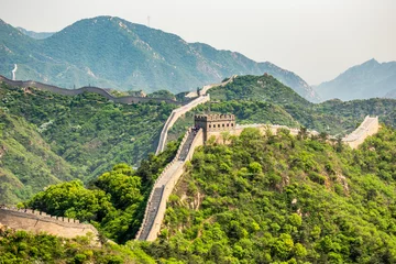 Wall murals Chinese wall Panorama of Great Wall of China among the green hills and mountains near Beijing, China