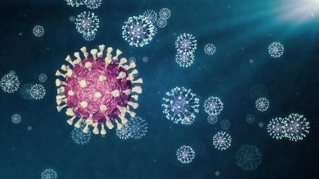 Coronavirus Disease 2019 COVID-19 with blood cells inside human body is a pathogen that attacks the respiratory tract. Microscopic view of floating influenza virus cells. Sars. 3d rendering.