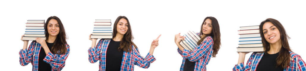 Young student with textbooks isolated on white