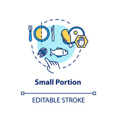 Small portion concept icon. Mindful eating, conscious nutrition idea thin line illustration. Limit plate size, avoid overeating. Vector isolated outline RGB color drawing. Editable stroke