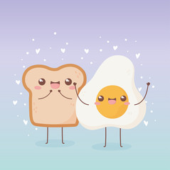 fried egg and bread breakfast kawaii food cartoon character design