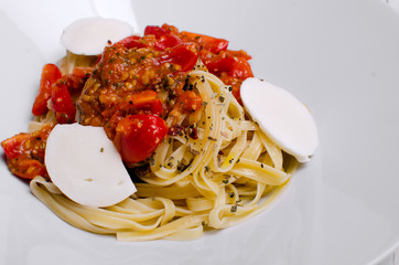 Linguine pasta in tomato sauce on a plate