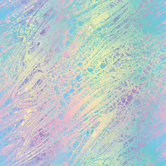 Holographic foil vivid trendy seamless marble pattern. Opalescent psychedelic design in pastel rainbow colors. Cosmic futuristic iridescent graphic swatch.