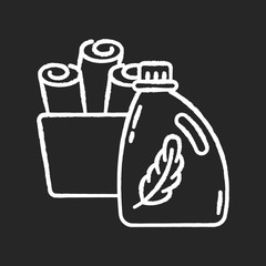 Fabric softener chalk white icon on black background. Cleaning product packaging, laundry detergent conditioner bottle. Fabric care, delicate washing. Isolated vector chalkboard illustration