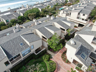 Aerial view of wealthy condy community on the cleef next to the ocean in south california, USA