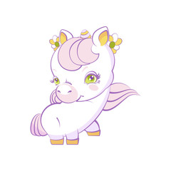 Cute white little girl unicorn with pink hair