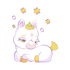 Obraz na płótnie Canvas Cute little white unicorn with a star crown