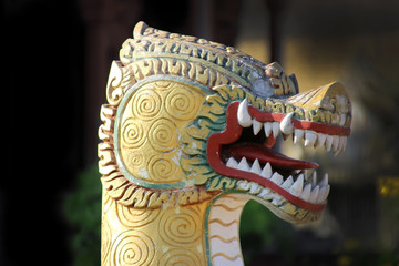 Golden dragon head in the Buddhist Temple Phnom Reap Monastery