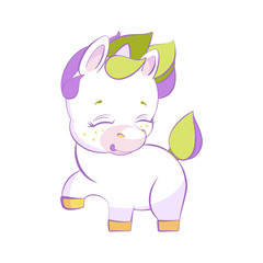 Cute little white unicorn pounding a hoof