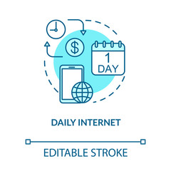 Daily internet turquoise concept icon. Mobile internet per day. Tariff plan price. Cellphone service. Roaming idea thin line illustration. Vector isolated outline RGB color drawing. Editable stroke