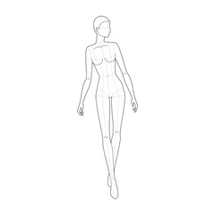 Fashion template of walking women looking right.
