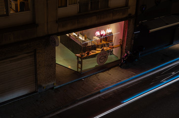 small bakery at night