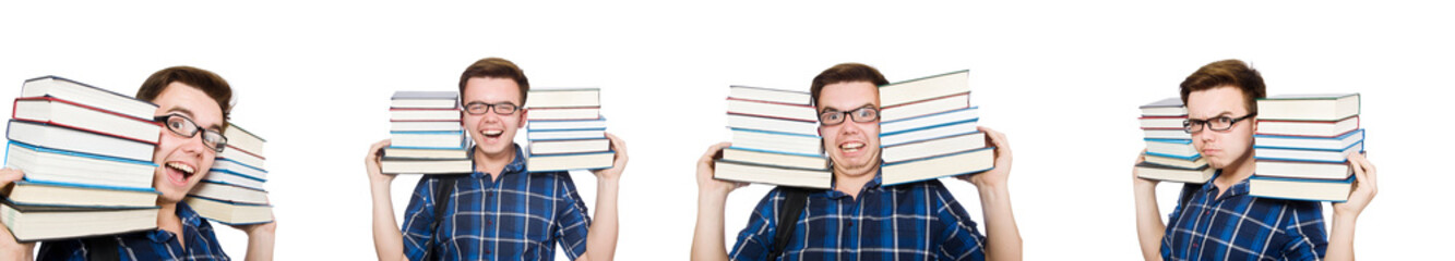 Funny student with stack of books