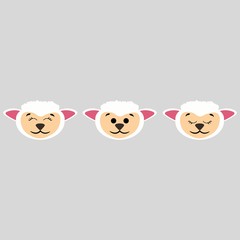 Muzzle of a sheep with open and closed eyes isolated on background. Stock vector illustration for decoration and design, postcards, fabrics, packaging, children's textiles, poster, banner, books