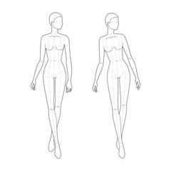 Fashion template of walking women looking right.