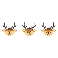 Deer face with open and closed eyes isolated on white background. Stock vector illustration for decoration and design, postcards, fabrics, packaging, children's textile, poster, banner, book, coloring